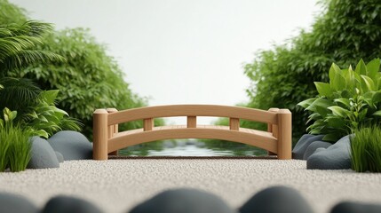 Fototapeta premium A wooden bridge spans a small body of water in a lush green forest