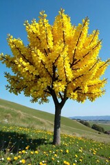 Naklejka premium Farnesiana acacia tree covered in bright yellow and white flowers, blooming, cover