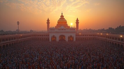 Obraz premium Panoramic View of the Golden Temple at Sunrise