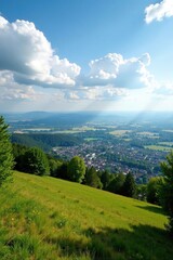Obraz premium Panoramic view of Schauinsland from Freiburg city, germany, sky, landscape