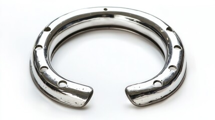 Fototapeta premium Close-up of a shiny, new horseshoe on a white background.