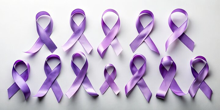 Lavender Cancer Awareness Ribbon: Flat Design, All Cancers Support, Purple Ribbon Symbol