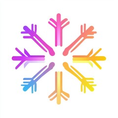 A colorful snowflake with a rainbow of colors. The snowflake is made up of many small snowflakes, each with a different color. The snowflake is surrounded by a white background