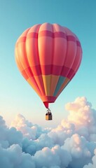 Fototapeta premium A group of balloons slowly ascending into the pale blue atmosphere, slow ascent, relaxed atmosphere