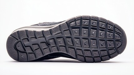 Close-up of the sole pattern of a walking shoe on a white background.