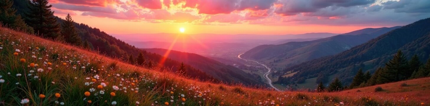 Farben des Sonnenuntergangs in einem abgelegenen Bergland, rosa, tagegl?hend,