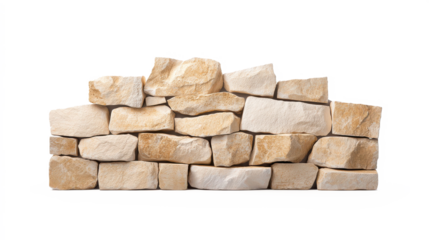A wall made of stone blocks with a white background on transparent background
