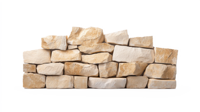 A wall made of stone blocks with a white background on transparent background