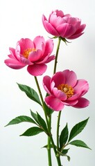 Obraz premium Peony flowers in full bloom on a white background with slight warmth, blossom, garden, flowers