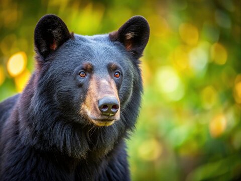Majestic Black Bear in Wild Nature: Real Photo, Wildlife Photography, Animal Portrait, Dark Fur, Ursus americanus