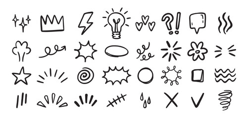 Expression sign hand drawn doodle set for concept design. Expression elements isolated on white background.