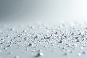 Sparkling silver dust scattered on a pristine white surface, reflective, sparkling, dusty