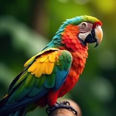 Fototapeta premium Tropical parrot sporting shades with colorful feathers and a tropical background, earthy, feathers