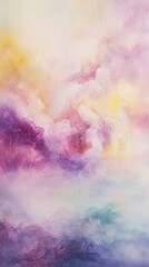 Fototapeta premium A painting of a sky with clouds and a rainbow. The colors are bright and vibrant, creating a sense of joy and wonder. The painting is a representation of the beauty and magic of nature