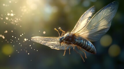 Naklejka premium Insect in Flight: Golden Hour Macro Photography