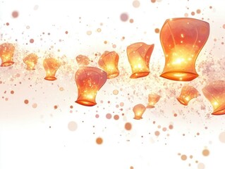 A series of lit candles are floating in the air, creating a warm and inviting atmosphere. The candles are arranged in a line, with some closer to the foreground and others further back