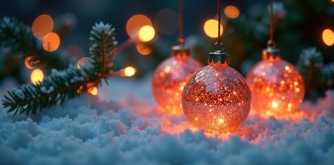 Golden lights twinkle on crystal glass ornaments, ornaments, holiday lighting, winter decor