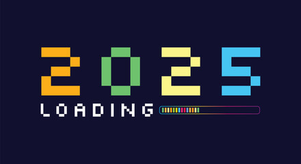 2025 pixel new year illustration banner or background vector template, 2025 pixel art, pixel art 2025 text design template vector