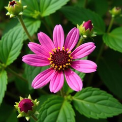 Obraz premium Overhead view of blooming black henbane in a garden, poisonous plant, flowering plant, garden weed