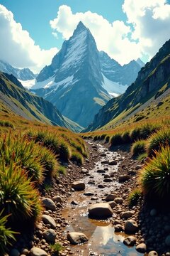 Muddy path leading to a rugged mountain trail, wildnis, landscape, adventure