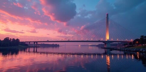 silvery reflections on the Sail Bridge at dusk, peaceful, dusk