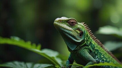 Green lizard in lush foliage.