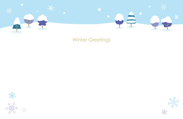 木々と雪の結晶の冬のメッセージカードイラスト
