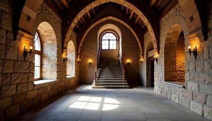 Altbergwerk mit hohem Dach und Rundbogenfenstern, treppen, kunstbau, historisches museum