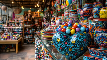Fototapeta premium Vibrant Handcrafted Pottery Shop Illustration