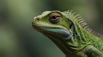 Obraz premium Close-up profile of a vibrant green lizard.