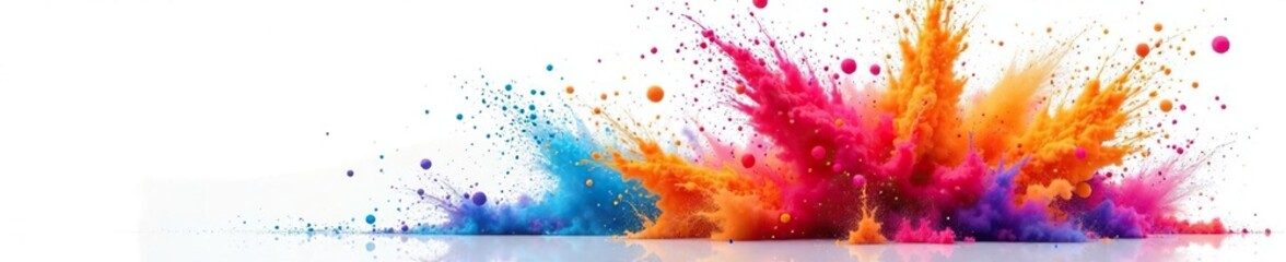 Explosion of multicolored dust against a white background, colored fragments, explosion