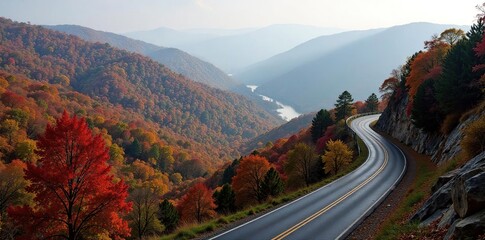 Fall colors and misty conditions at Devil's Courthouse Overlook on Blue Ridge Parkway in North Carolina, blue ridge parkway, americana, nature photography