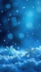 Glittery blue bokeh snowflakes on a winter wonderland background, winter, snowflakes, bokeh