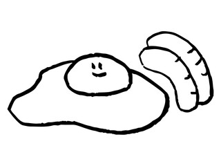 ペンで描いた風目玉焼きとウィンナー