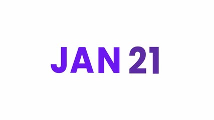 21st January calendar icon animation. Alpha matte with transparent background 4K resolution.