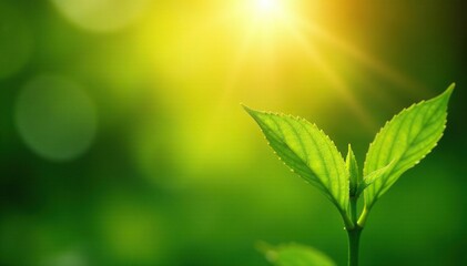 Fototapeta premium Warm sunlight filters through the leaves of a serene green plant, delicate, tender, sunlight filtering