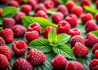 Raspberry Leaves Seamless Pattern, Tilt-Shift Photography Background, Food Texture, Nature Wallpaper, Digital Print Design