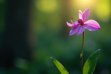 A solitary, delicate purple orchid stem stretching towards the light, stem, botanicals