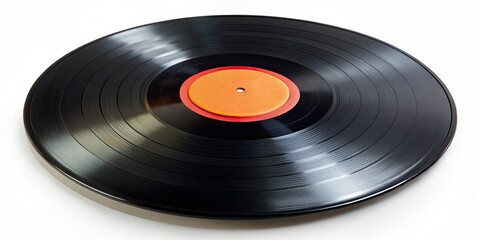Fototapeta premium A classic vinyl record, spinning nostalgia on a pristine white background; ample space for your text.