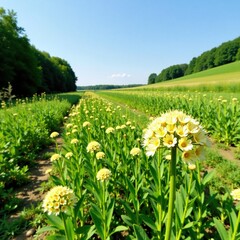 blooming buckwheat with trees in the background, rural, natural scenery, woodland