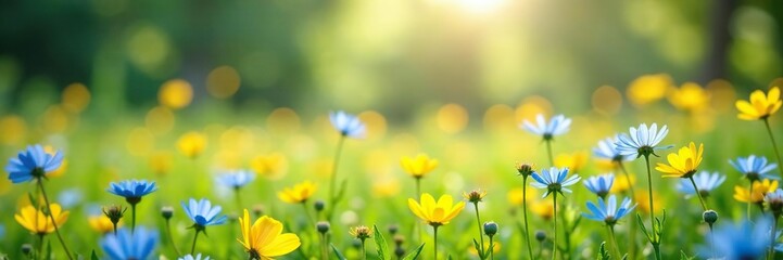 Blue and yellow wildflowers in a sunny meadow, scenery, landscape, meadow