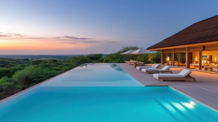 Fototapeta premium A large pool with a house in the background