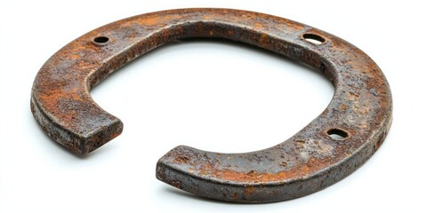 Vintage horseshoe with slight wear and rust on a white background.