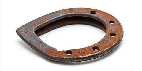 Vintage horseshoe with slight wear and rust on a white background.