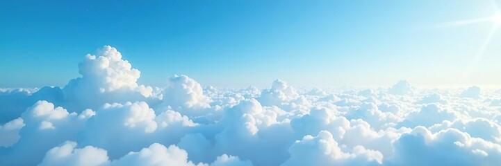 Serene blue sky with low-level stratus clouds covering the entire horizon, vast landscape, soft light, serenity