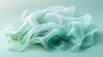 Obraz premium A luxurious piece of translucent chiffon fabric gently folded on a plain pastel background, exuding elegance.