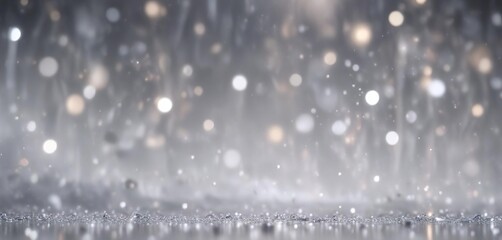 Soft glowing misty silver abstract background with sparkling intricate bokeh effect, soft focus, misty atmosphere