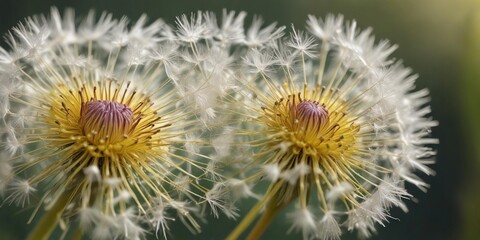 Soft focus dandelion macro flower with seed details , spring, yellow, petals
