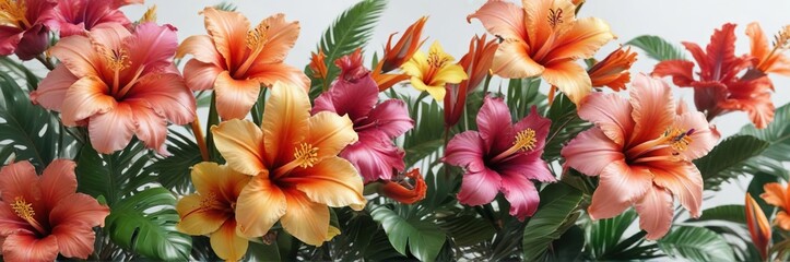 Fototapeta premium Tropical flowers blooming in isolation on a white background , white background flowers , isolated flowers