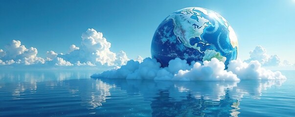 Obraz premium Water and clouds forming on the surface of a globe, blue, water